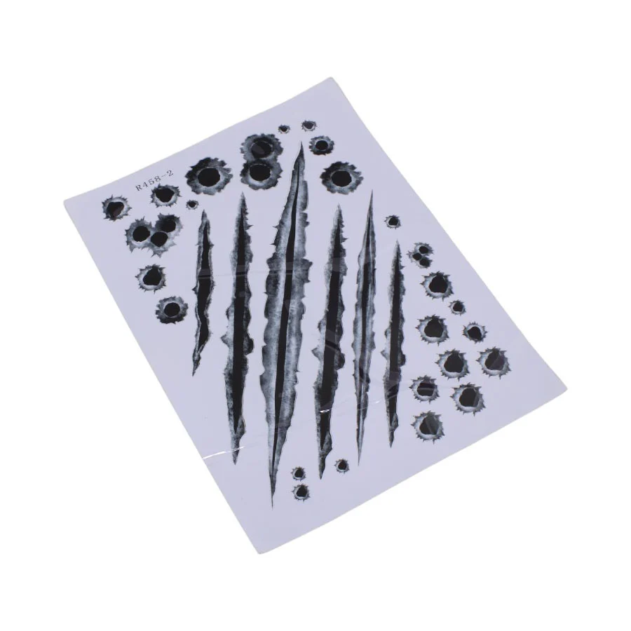 3D Realistic Bullet Hole & Metal Slash Cut Design Vinyl Sticker Kit (A4 sticker Sheet) – Type 2