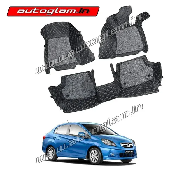7D Car Mats Compatible with Honda Amaze 2012-18, Color - Black, | AGHA7D12