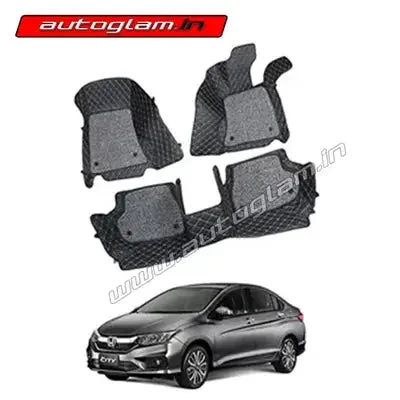 7D Car Mats Compatible with Honda City (Automatic), Color - Black, AGHC7D235