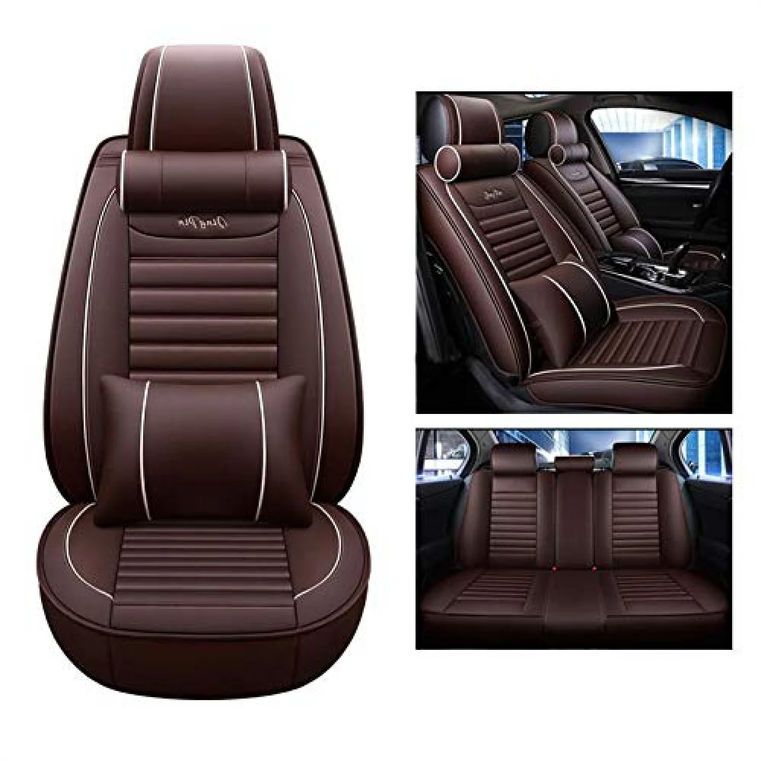 Carhatke Kia Seltos 2019 Onwards PU Leatherate Seat Cover - Coffee & White