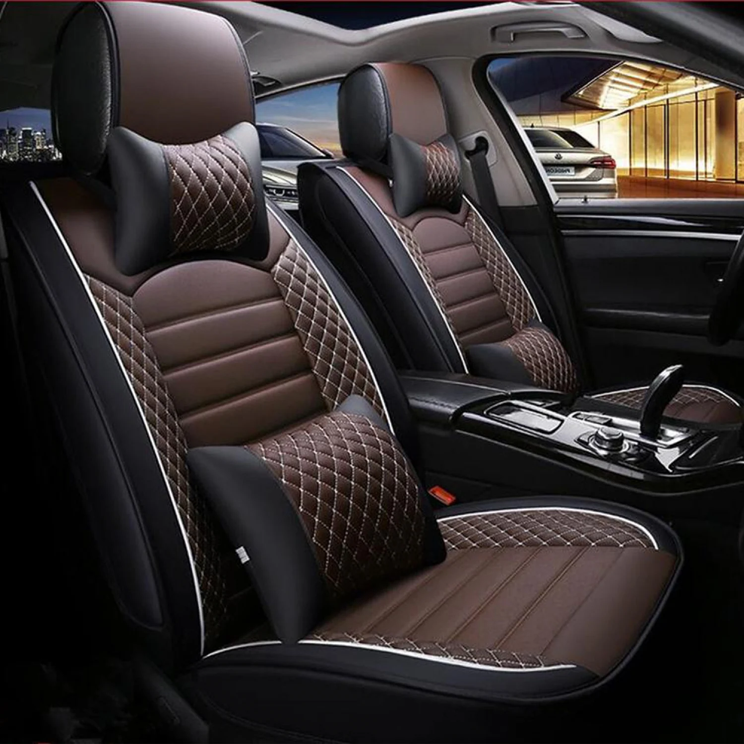 Carhatke PU Leatherette Seat Covers for Maruti Suzuki Victoris 2025 Onwards - Coffee & Black