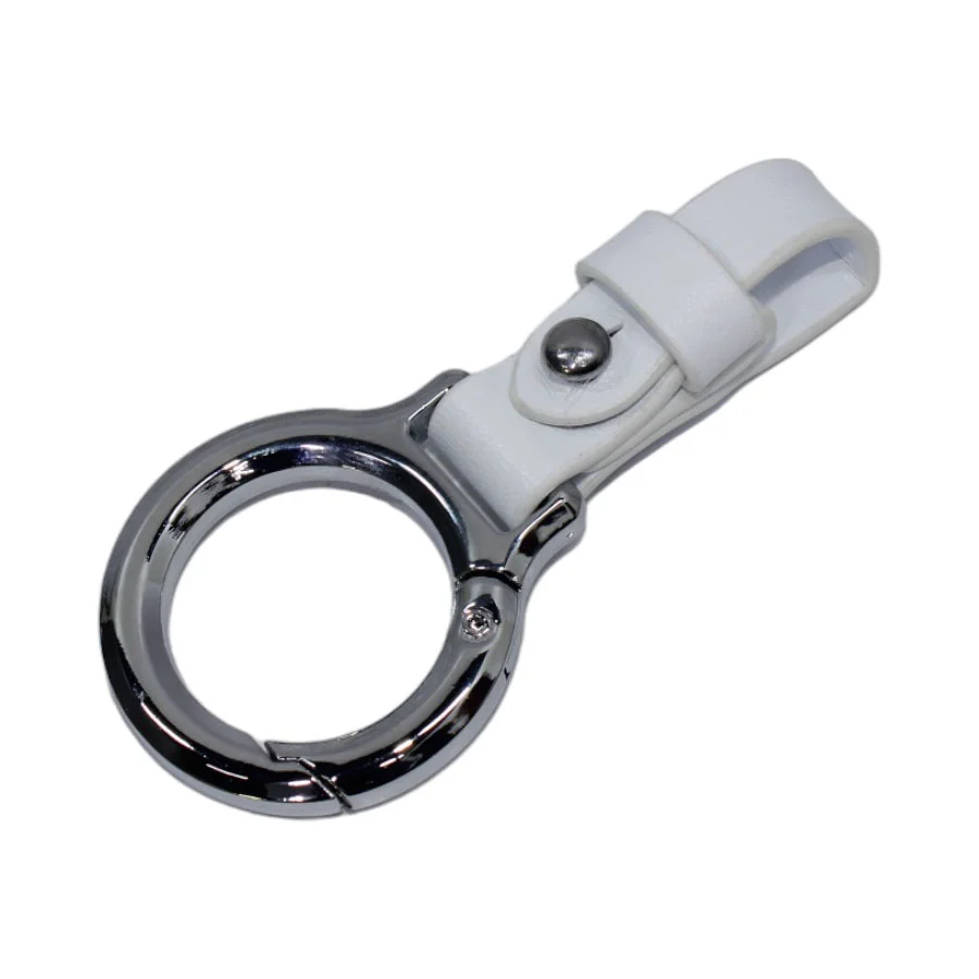 Chrome Keyring with Brown White Strap
