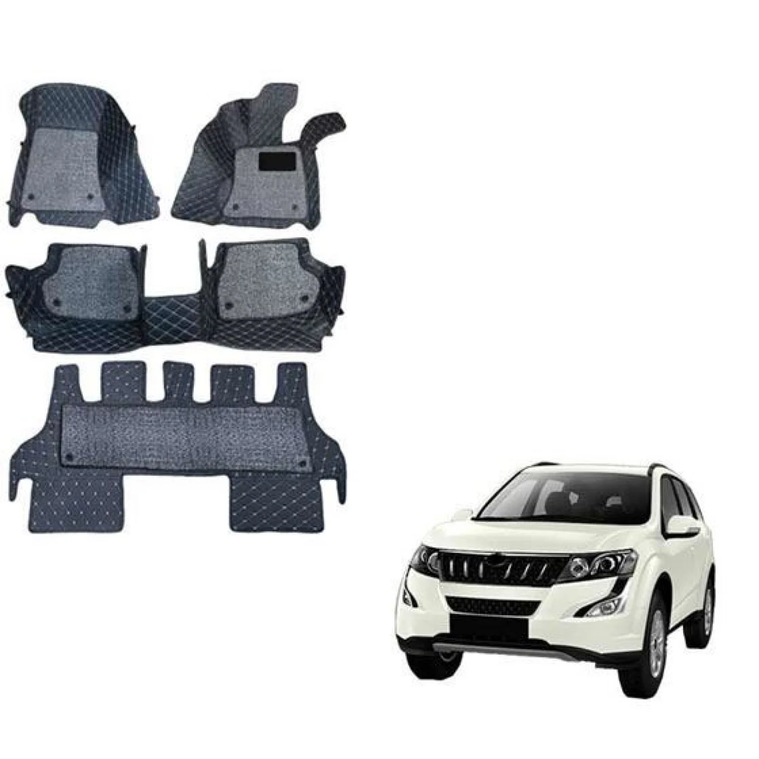 Mahindra Xuv 500 2011-2018 Premium Diamond Pattern 7D Car Floor Mats (Set of 4, Black and Beige)