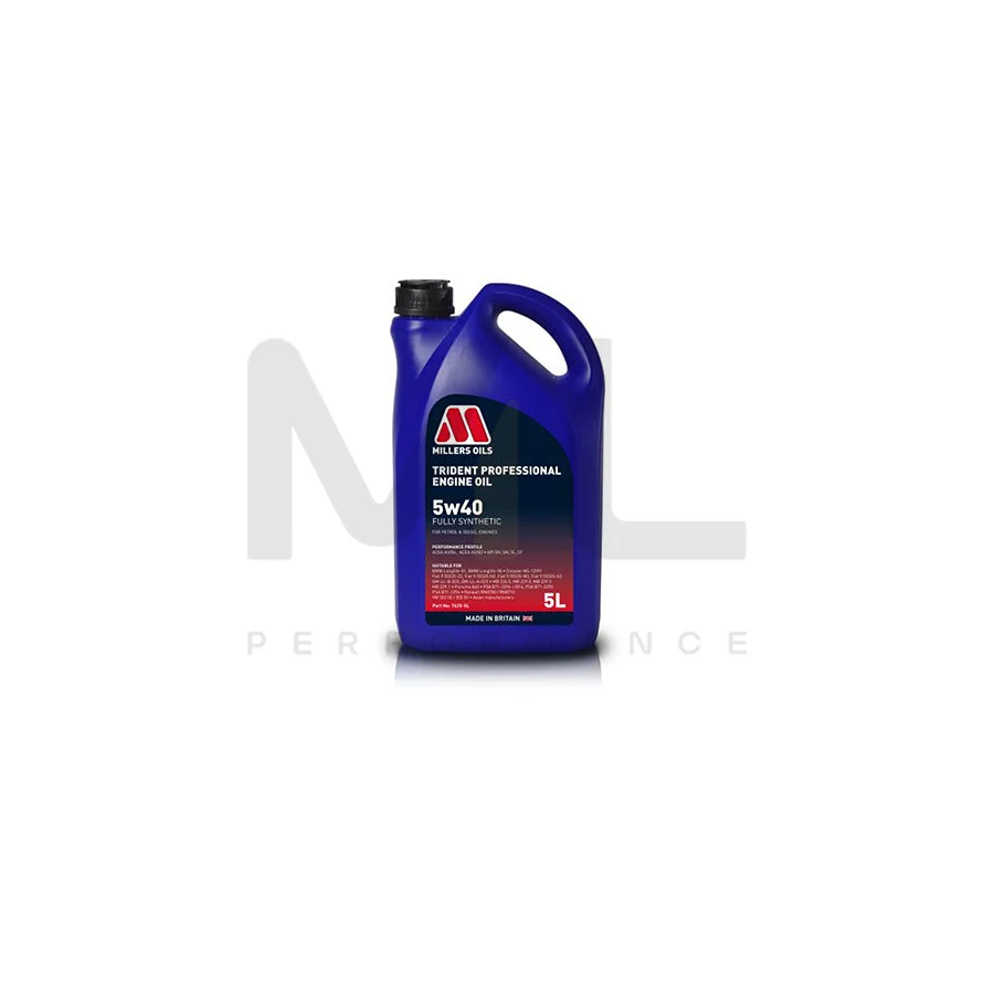 Millers Oils 7625GO Trident Professional 5W-40 Fully Synthetic Engine Oil 5l