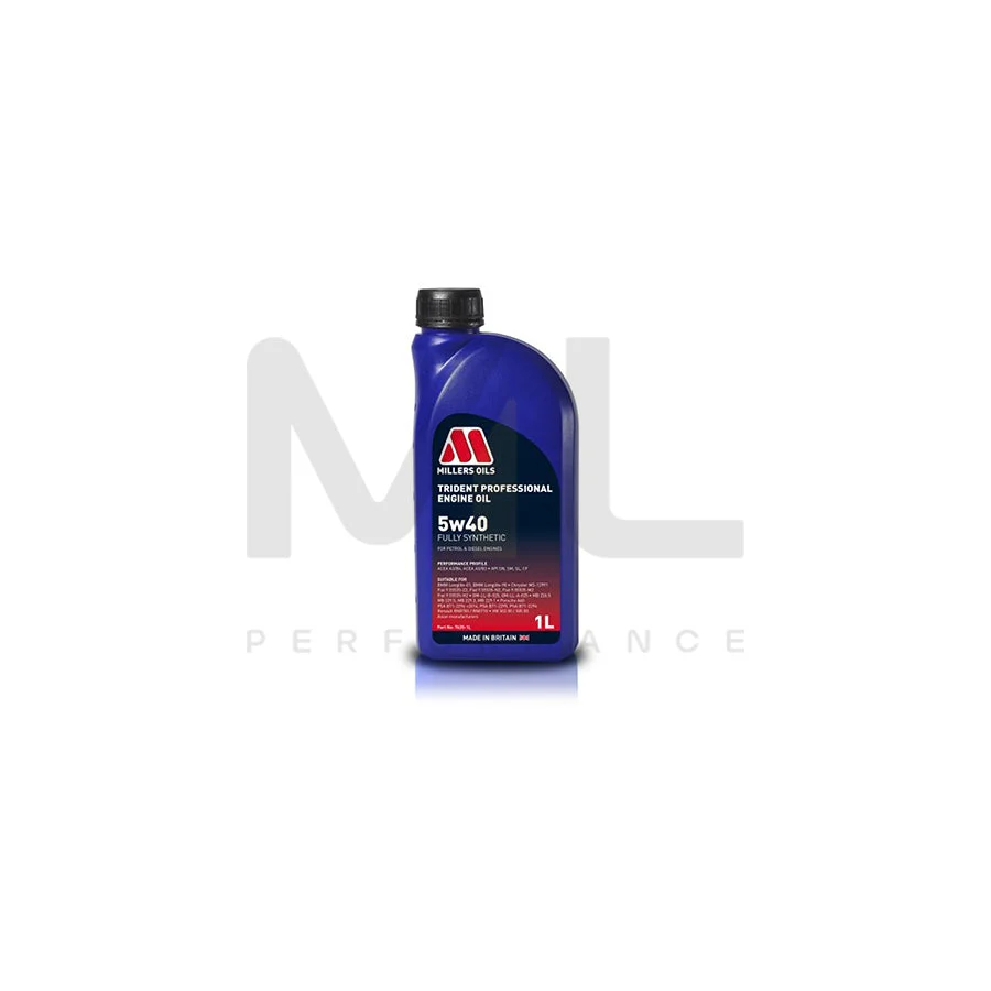 Millers Oils 7625JM Trident Professional 5W-40 Fully Synthetic Engine Oil 1l