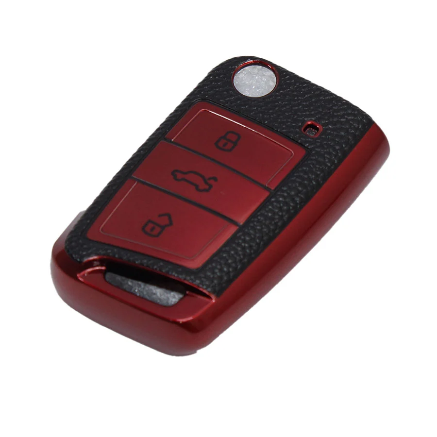 Nex VW Golf mk7 Key Cover with Red & Black Leather Finish