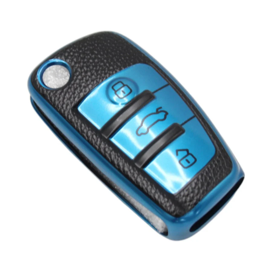 Rubber Key Cover For Audi 3 button (Black & Metallic Blue)