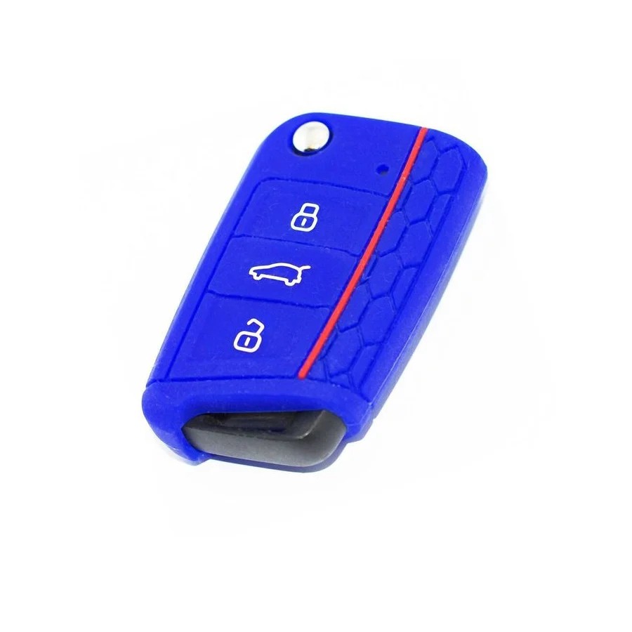 Silicon Rubber Key Cover for Golf 7 Gti – Blue with Red Stripe