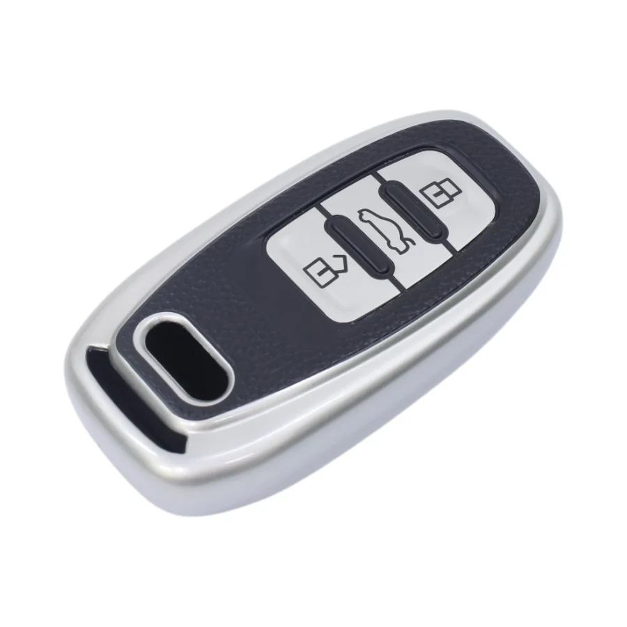 TPU & Leather Finish Key Cover For Audi – Silver (XEA-KCAD2S)