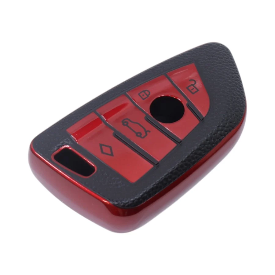 TPU & Leather Finish Key Cover For BMW – Design 2 – Red (XEA-KCBM2R)