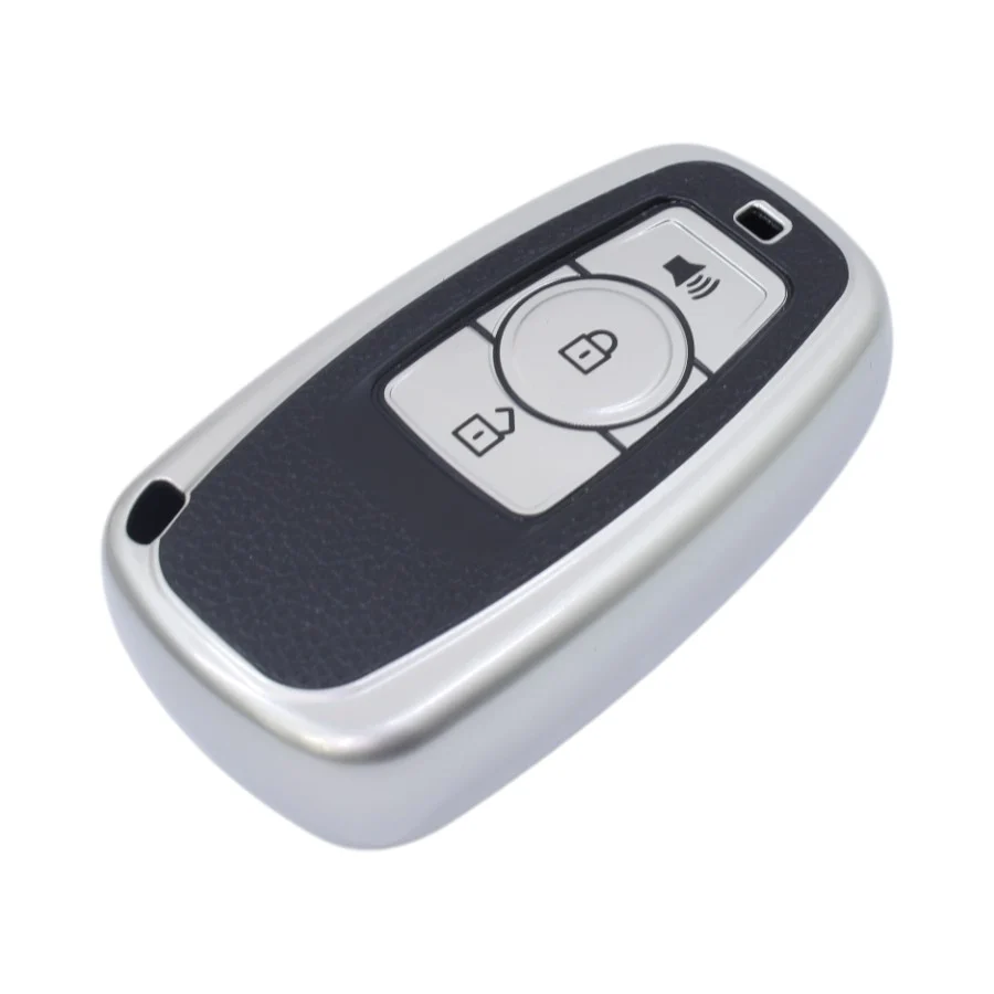 TPU & Leather Finish Key Cover For GWM Haval – Design 1 – Silver (XEA-KCGWM1S)