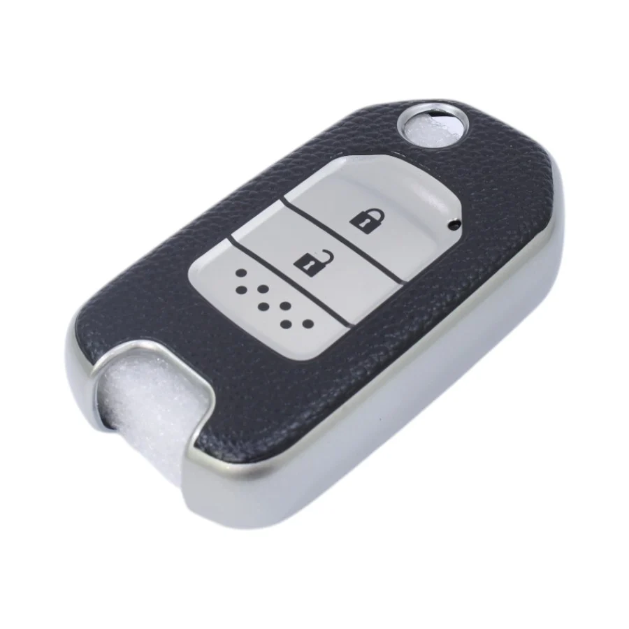 TPU & Leather Finish Key Cover For Honda – Flip Design – Silver (XEA-KCHO1S)