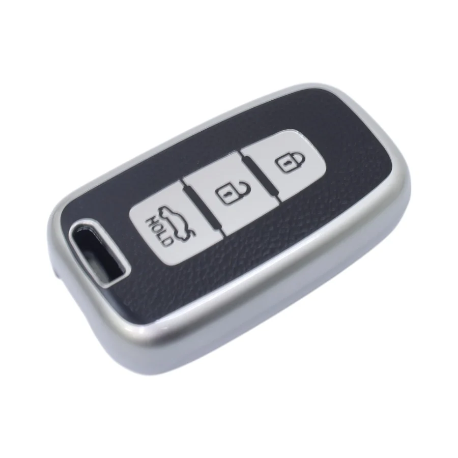TPU & Leather Finish Key Cover For Hyundai/Kia – Design 2 – Silver (XEA-KCHY2S)