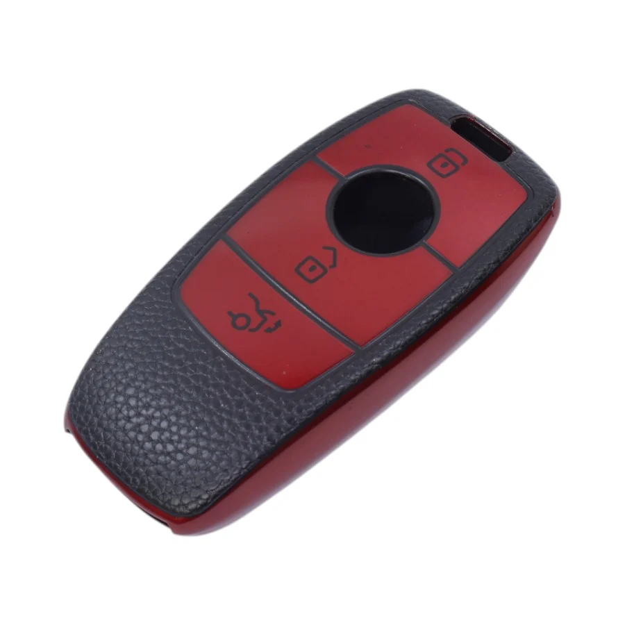 TPU & Leather Finish Key Cover For Mercedes-Benz – Design 2 – Red (XEA-KCMC2R)