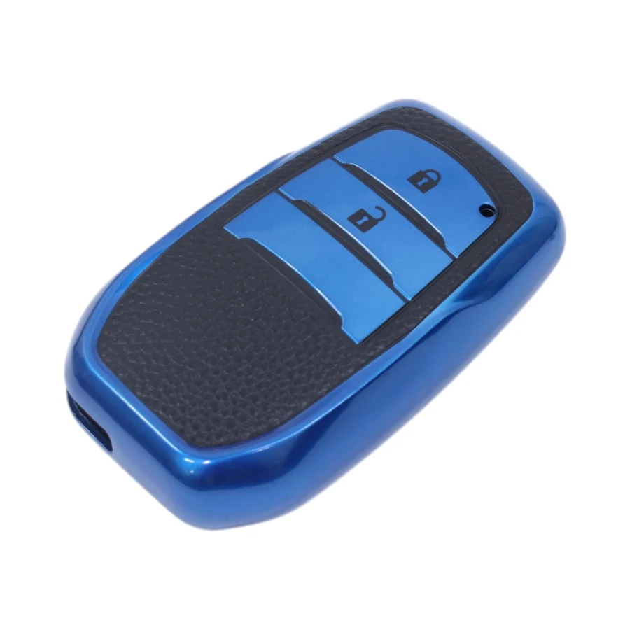 TPU & Leather Finish Key Cover For Toyota – Design 2 – Blue (XEA-KCTY2B)