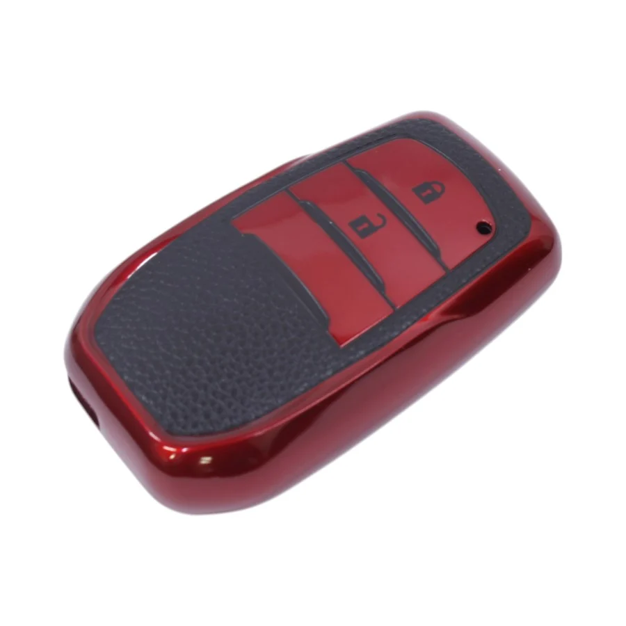 TPU & Leather Finish Key Cover For Toyota – Design 2 – Red (XEA-KCTY2R)