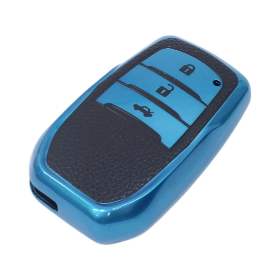 TPU & Leather Finish Key Cover For Toyota – Design 3 – Blue (XEA-KCTY3B)