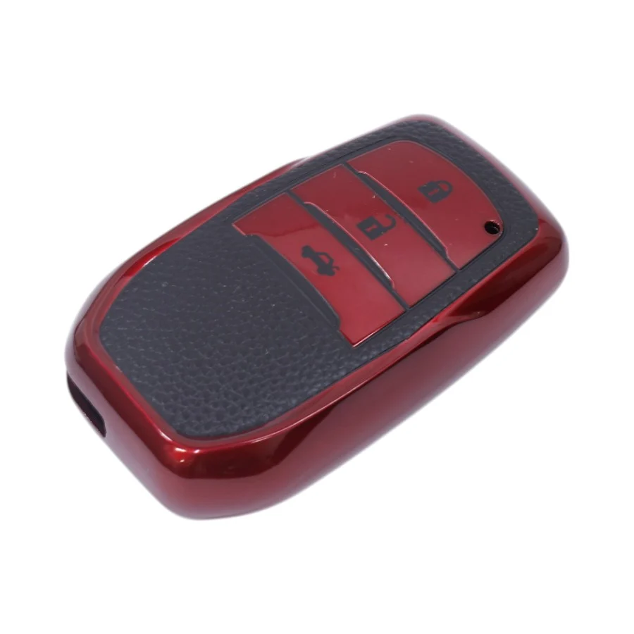 TPU & Leather Finish Key Cover For Toyota – Design 3 – Red (XEA-KCTY3R)