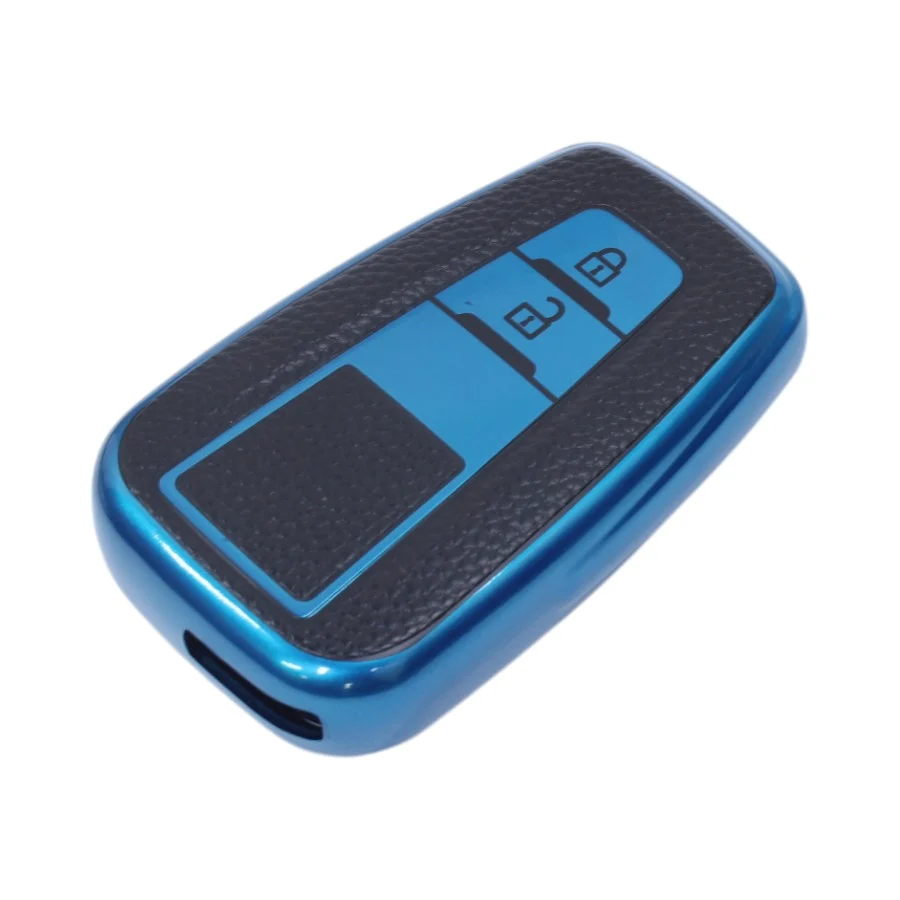 TPU & Leather Finish Key Cover For Toyota – Design 4 – Blue (XEA-KCTY4B)