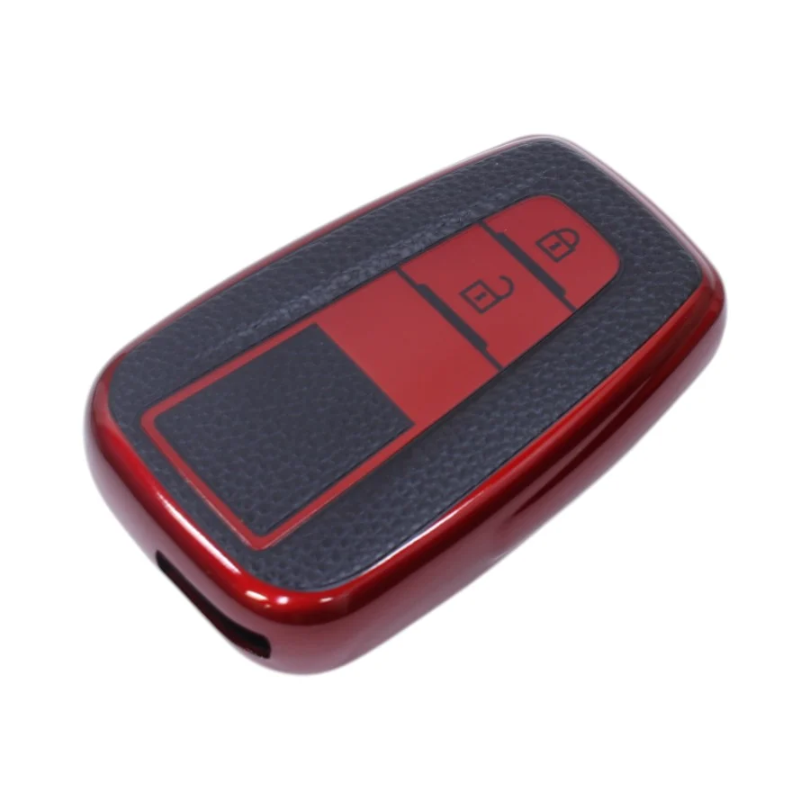 TPU & Leather Finish Key Cover For Toyota – Design 4 – Red (XEA-KCTY4R)