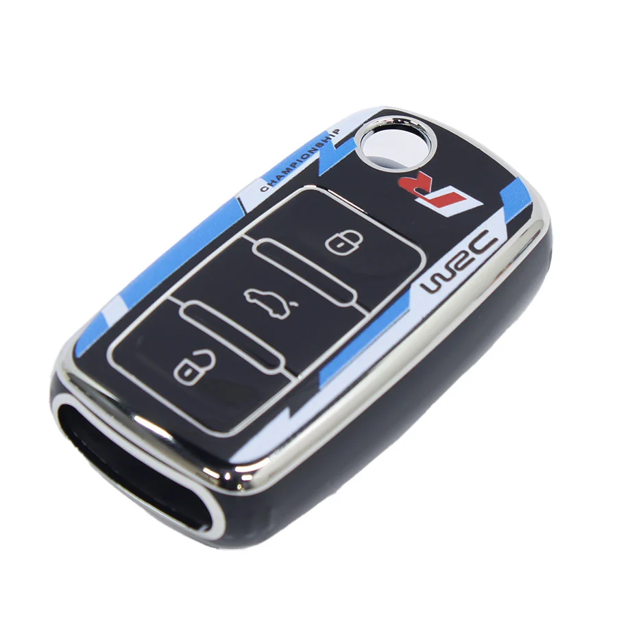 TPU Silicon Key Cover with WRC Black & Silver Design for VW 3 Button FOB