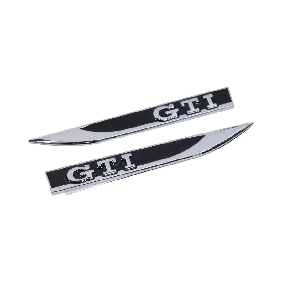 VW GTi Fender Badges – Black & Chrome (14×1.5cm)